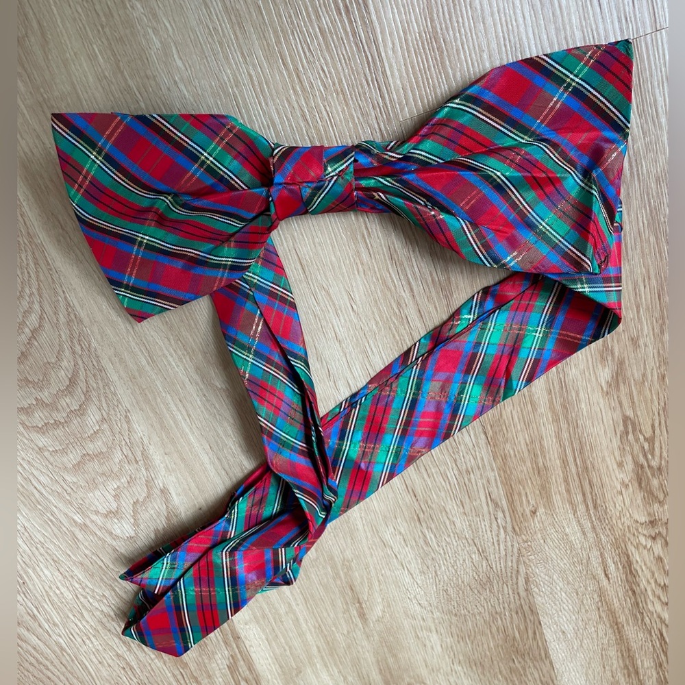 Red plaid bow belt gold adjustable D-ring buckle preppy Christmas holiday winter